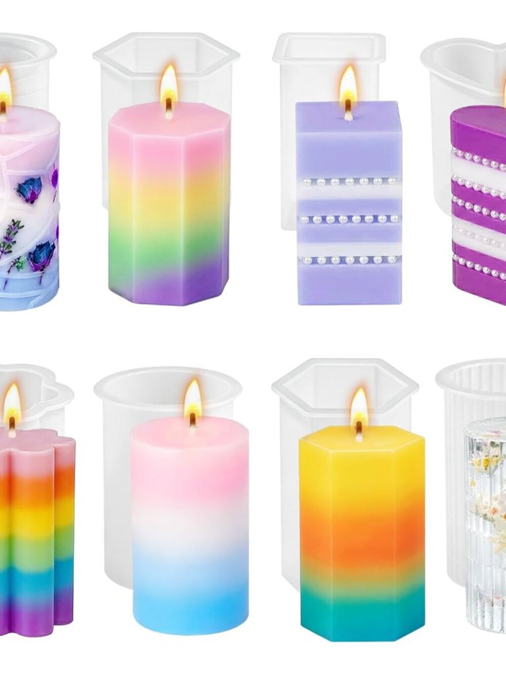 Silicone Candle Molds Set 8PCS Cylinder & Hexagon Mould Resin Mold